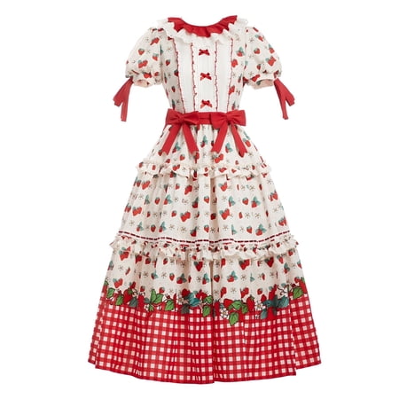 [Officially Licensed] Strawberry Shortcake Women's Vintage Red Cottagecore Lolita Dress Set