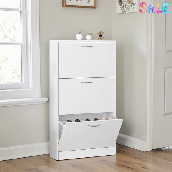IVV Entryway Shoe Cabinet with 3 Flip Drawers, 40.95"H Floor Standing Wooden Shoes Rack Storage Organizer, Space-Saving Design for Home Corner or Living Space