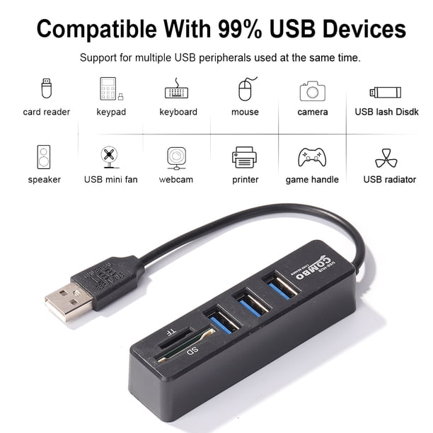 Adaptador Usb 2.0 Hub Múltiple Usb Splitter Power Hub Lector De Tarjetas (5 Puertos)