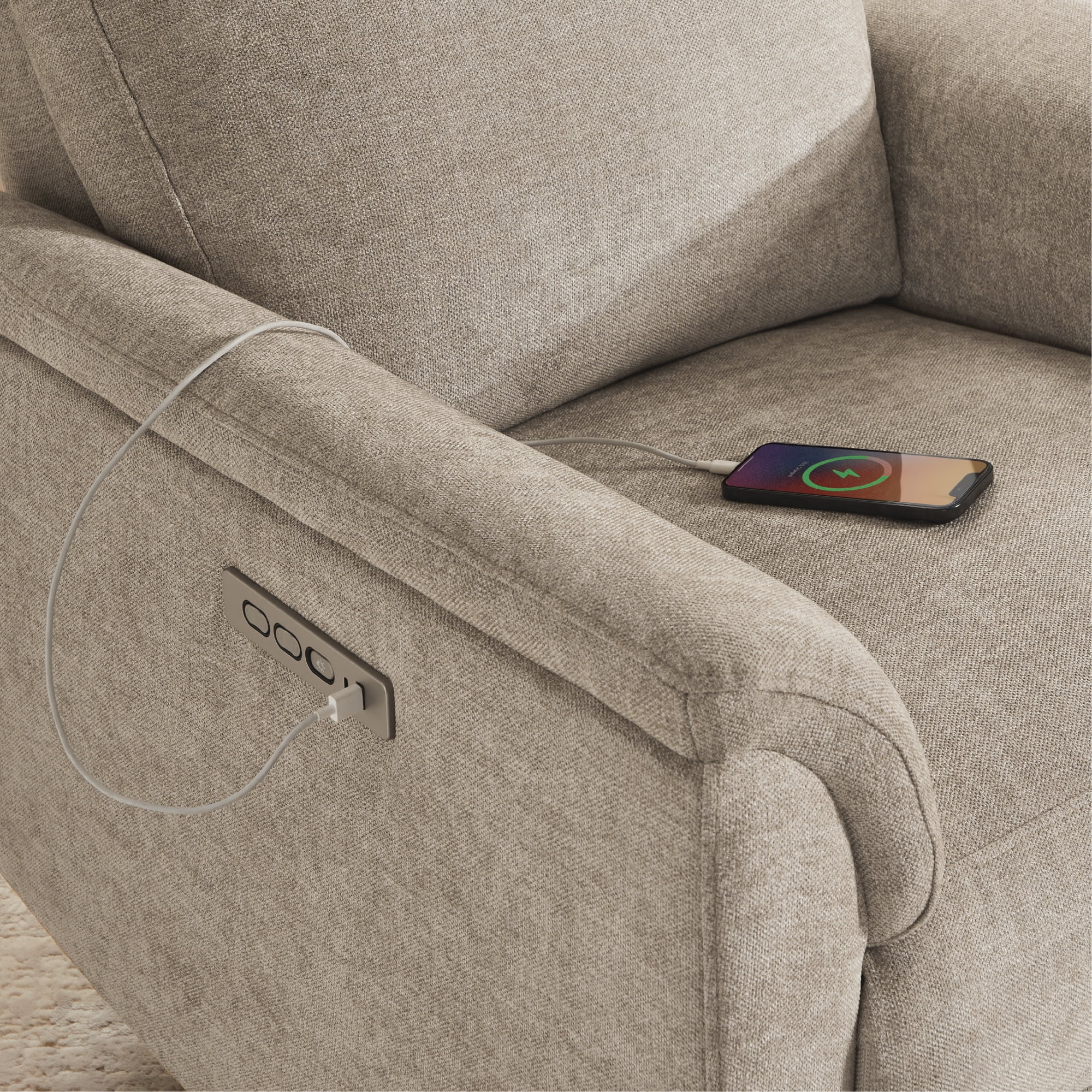 Spruce & Spring 270° Swivel Power Recliner with Nightlight for Nursery and Living Room, Khaki