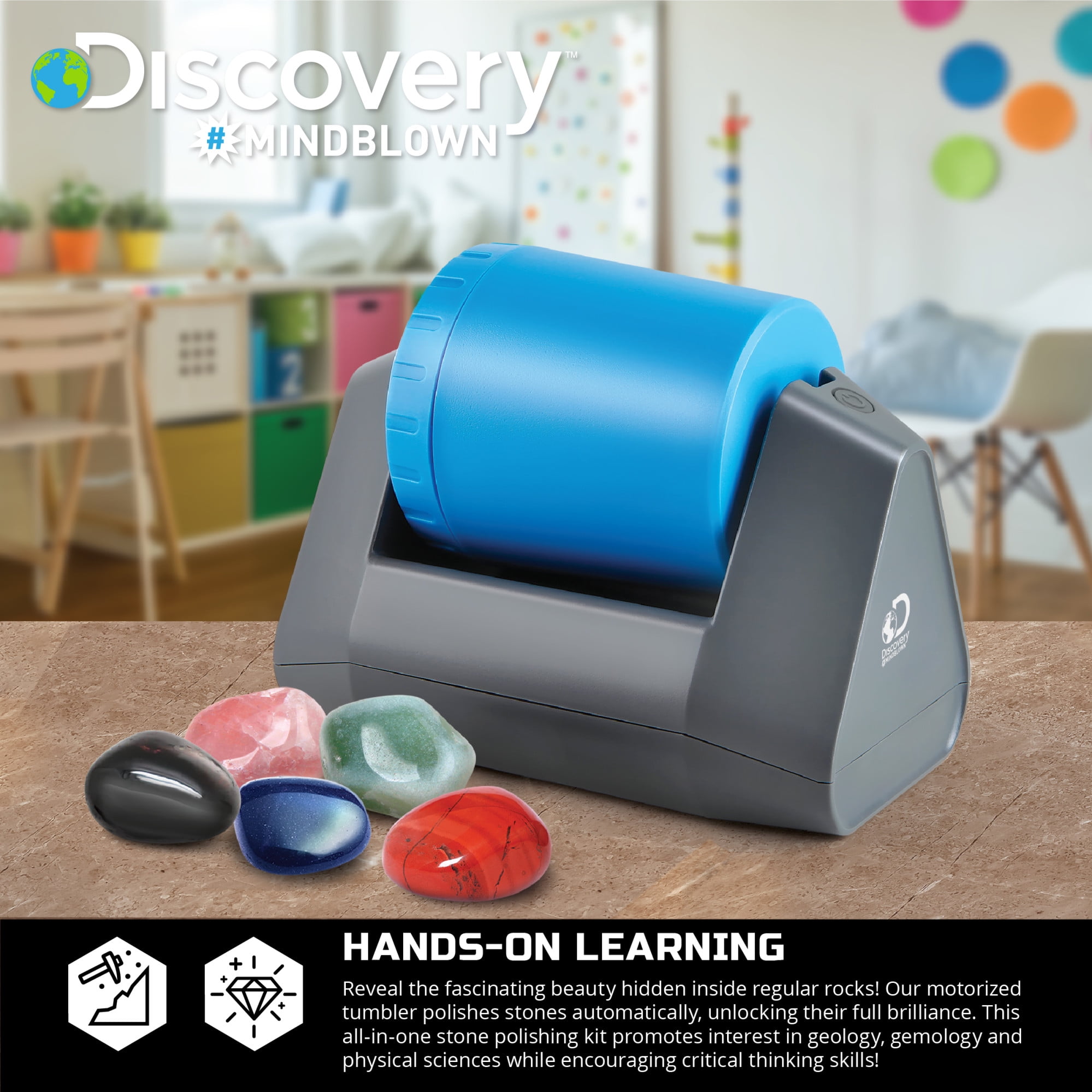 Discovery #MINDBLOWN 18-Piece Rock Tumbler Set with Polishing Machine, Rocks & Jewelry Accessories