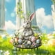 thumbnail image 4 of Huevos y conejitos de Pascua de colores insertados en el suelo. Tapón de tierra acrílico., 4 of 5
