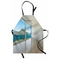 thumbnail image 1 of Modern Apron Interior of Penthouse Empty Living Room Large Windows Sea Mountains View Art, Unisex Kitchen Bib Apron with Adjustable Neck for Cooking Baking Gardening, White Blue Beige, by Ambesonne, 1 of 3