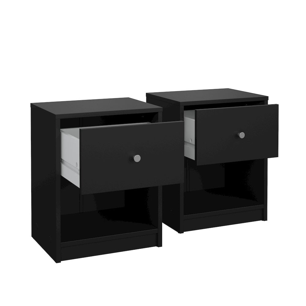 Tvilum Studio 1 Drawer and 1 Shelf Bedroom Nightstand for Adults- Set of 2, Black
