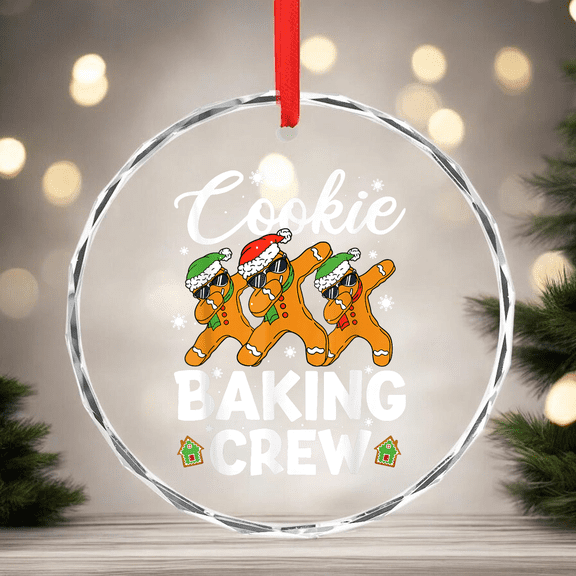 Dancing Gingerbread Man Cookie Baking Crew Christmas Funny CIRCLE GLASS ORNAMENT Home Decor