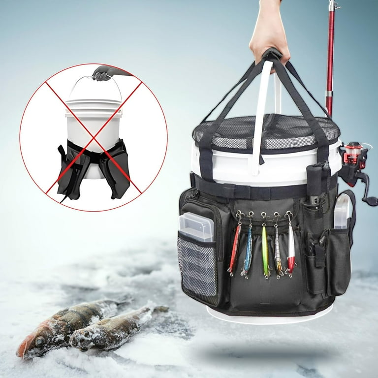 bucket ice fishing rod holder for YETI LoadOut – Tideline3D Durable Ice Fishing Rod Holder for Almost Any Ice Rods on Your Bucket AUMTISC Fishing Bucket Organizer For