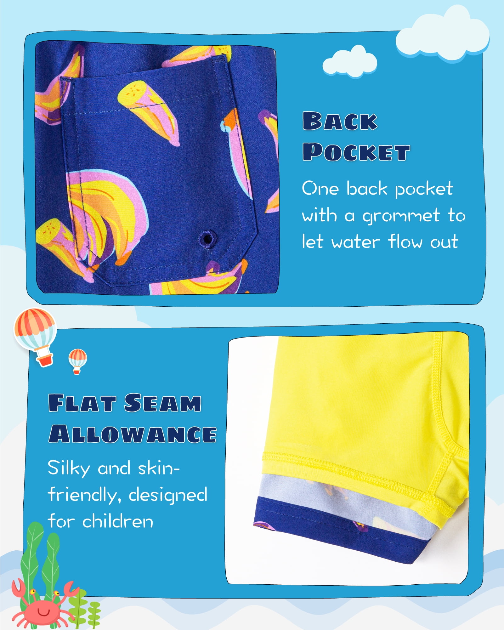 SURF CUZ Boys Swim Trunks with Boxer Brief Liner Toddler Boy Stretch Swimsuit Shorts Quick Dry Swimming Trunks Bathing Suit