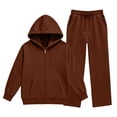 thumbnail image 4 of JULMCOMO Girls Sweatsuits Fleece Full Zip Up Long Sleeve Comfy Hoodie Casual Tracksuits Drawstring Loose Sweatpants Soft Two Piece Sets with Front Pocket Brown 5-6 Years, 4 of 6