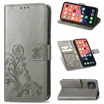 PU Leather Case for iPhone 13 Pro Max 6.7" 2021, Allytech Stand Foldable Case with Credit Card Holder Embossed Floral Interior TPU Shockproof Skin Case for iPhone 13 Pro Max, Gray