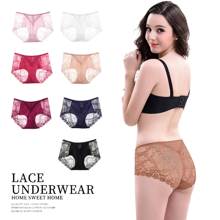 Women's Lace French Underwear Mid-Waist Sexy Breathable Hipster Panties  Stretch Seamless Briefs GB13 Apricot XS