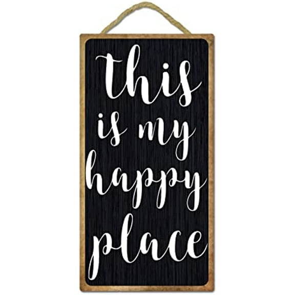 Wall Hanging Decorative Wood Sign This is My Happy Place Rectangle Wall Decor Art Hanging Wood Plaque for Home Decor 9.8x5.1x0.19in