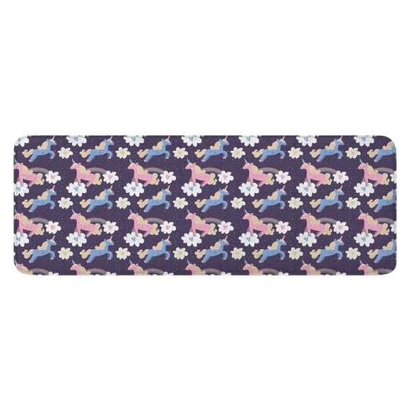 Dark Purple Cartoon Unicorn Flower Pattern Kitchen Rug Mat,Kitchen Runner Rugs Non Skid Washable,Decorative Kitchen Floor Mats for Kitchen,Sink,Laundry,17"x47.2"