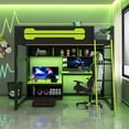 thumbnail image 3 of Harper & Bright Designs Full Size Gaming Loft Bed with Desk and Storage Shelves, Full Wood Low Loft Bed Frame with LED Lights, USB Ports and Pegboard, Black+Green, 3 of 18