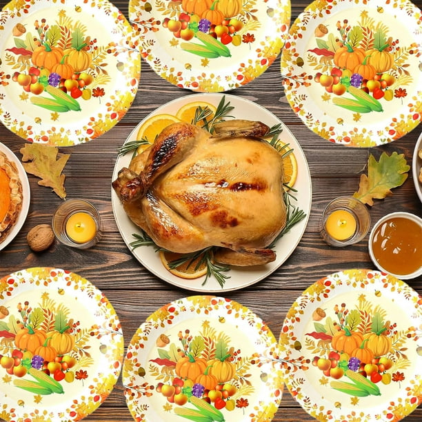 Juego de Vajilla de 10 Piezas para Acción de Gracias, Ideal para Fiestas: Platos Desechables con Motivos Otoñales, Perfectos para Cenas de Otoño y Acción de Gracias, Barbacoas y Picnics.