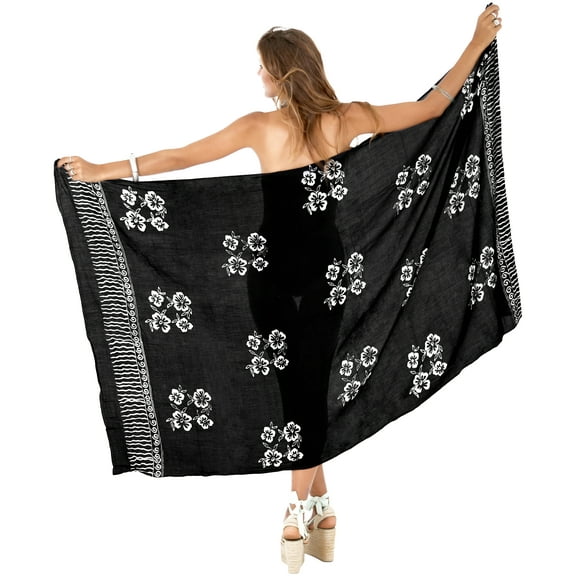 HAPPY BAY Women's Beachwear Summer Bikini Wraps Beach Wrap Swimwear Coverups Sarong Swim Cover up Skirt Bathing suit Swimsuit Pareo for Women One Size Black, Leaves