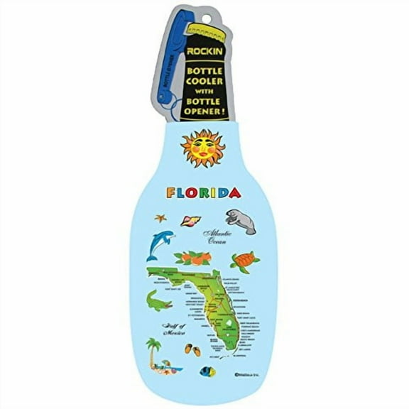 Florida Beer Bottle Cooler Sleeve Souvenir Gifts with Zip-up Bottle Opener for Men & Women, Multicolored, Neoprene