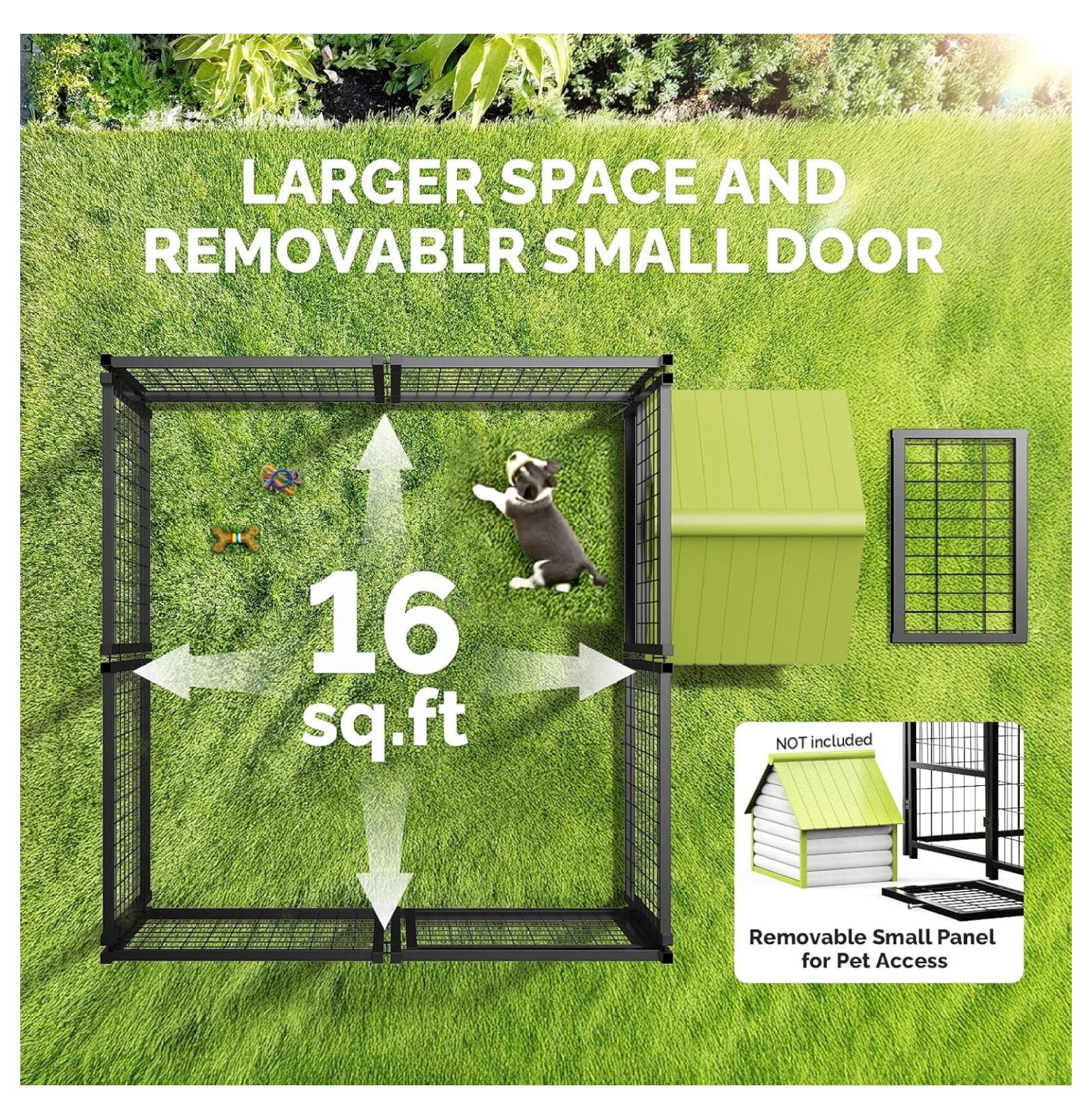 Outdoor Dog Kennel Outside Run with Doggy Door&Waterproof Roof - 4x4x4.6FT Large Dog Kennels Pens Outside for Small/Medium Dogs - Heavy Duty Cage Yard (Can Connect to Your Dog House)