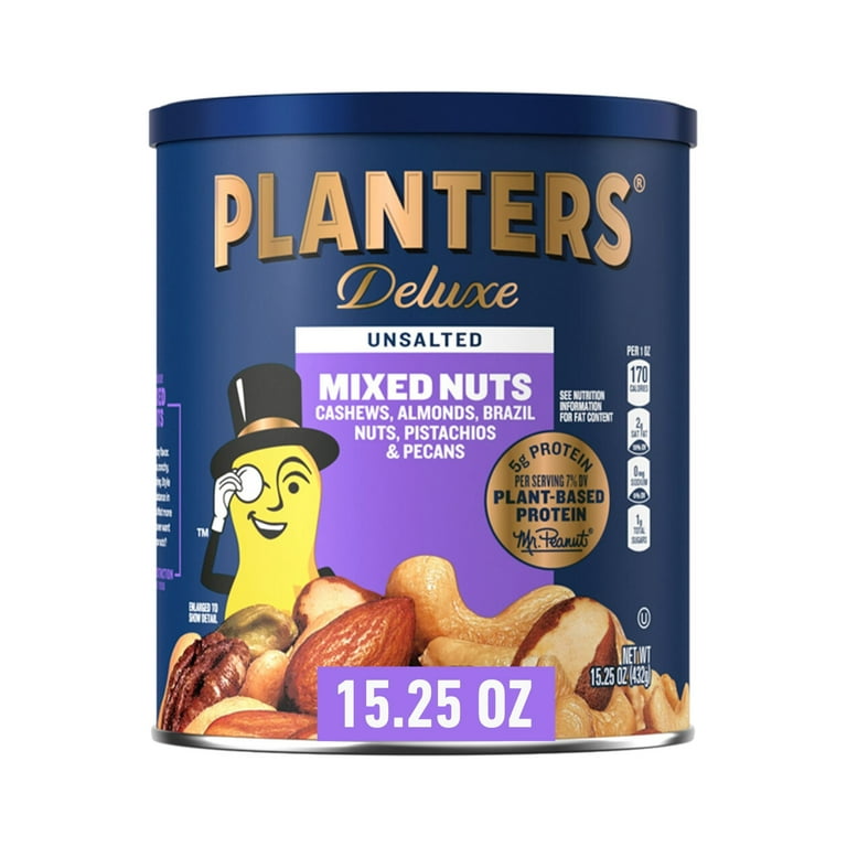 PLANTERS Unsalted Mixed Nuts 15.25 Oz Steel Can - Crunchy Snack