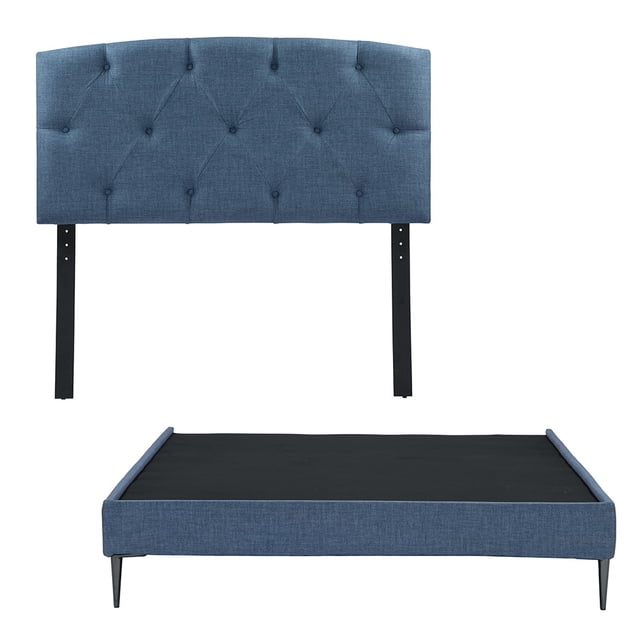 Box Base Cama Slim Matrimonial + Cabecera Sigma Azul
