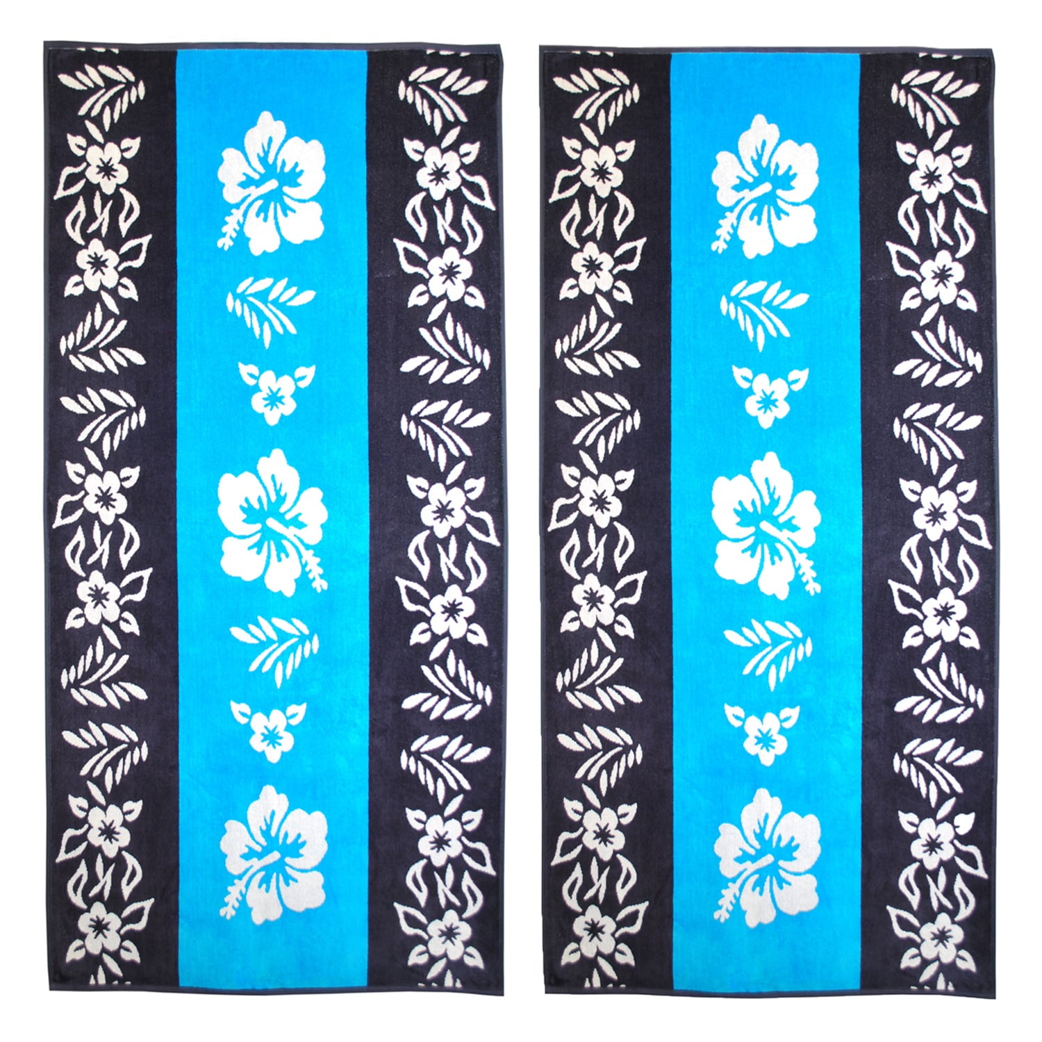 Oversized Blue and White Cotton Floral Beach Towels Set