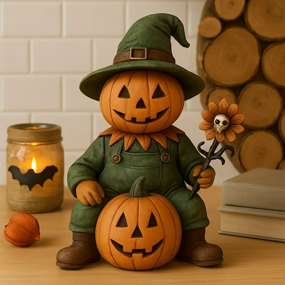 Whimsical Pumpkin Man Statue - 20cm Handcrafted Resin Halloween Decoration for Indoor/Outdoor, Garden & Desk | Spooky Season Ornament (Color as Shown)