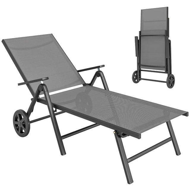 Outsunny Folding Lounge Chair, 5-Level Adjustable Tanning Chair, Grey