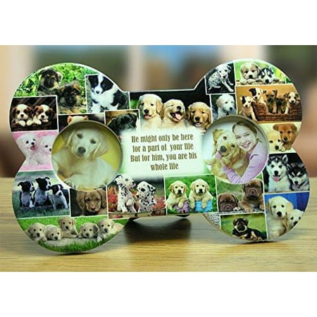 - Dog Picture Frame - Dog Bone Ceramic Plaque - Double Picture Frame
