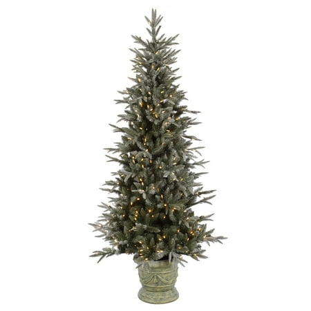 6.5 ft. Potted Frosted Emily Fir Pre-lit LED Christmas Tree - Walmart.com