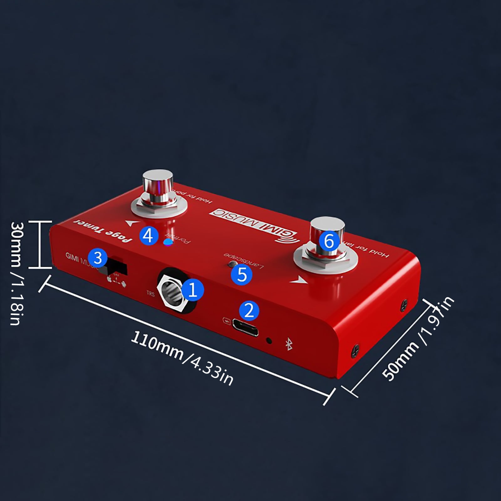 GUYUTING Musician-Grade Wireless Page Turner Pedal, Strong Anti-Interference, USB Charging Cable Included, for Live Shows