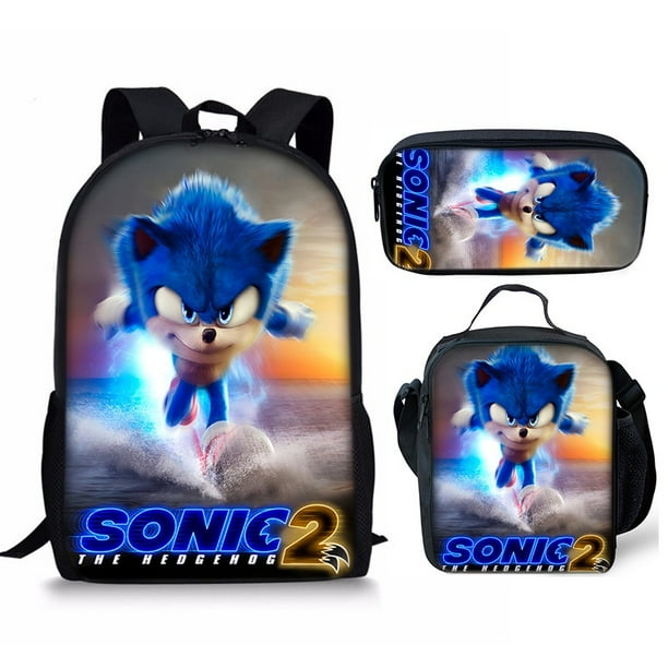 NS4 Sonic The Hedgehog 2 Mochila Para Estudiantes Bolsa De Comida Para Niños Estuche De Lápices Conjuntos De Tres Piezas SN4