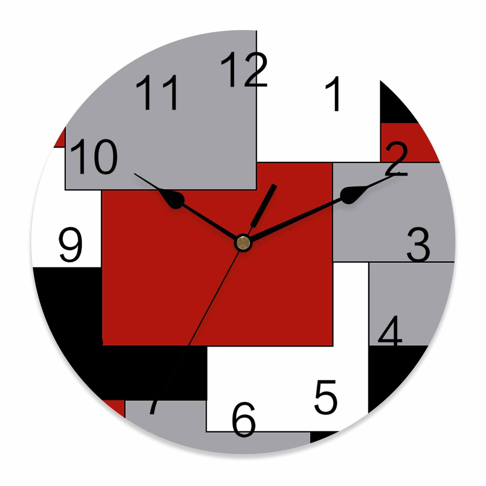 Wall Clock Abstract Geometric Clocks PVC Silent Non-Ticking Battery Operated Decorative Mid Century Red Nordic Round Clock for Home Living Room Kitchen Bedroom Office School Wall Decor 10 Inch