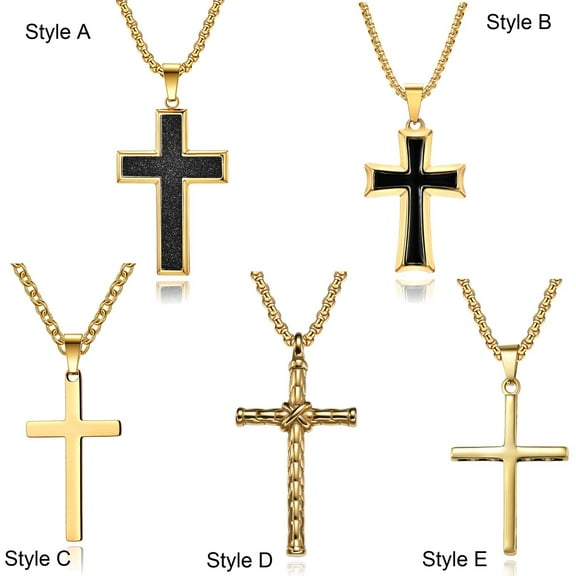 Stainless Steel Cross Pendant Necklace for Men Long Necklace for Women