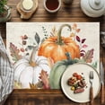 thumbnail image 4 of Thanksgiving Placemats Set of 2 Fall Green Orange Pumpkin Eucalyptus Leaf Heat Insulated Linen Place Mats, Washable Stain-Proof Table Mats for Dining Tables Holiday Decor 13x19inch, 4 of 9