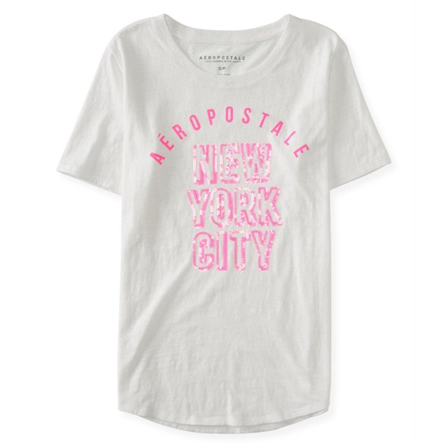 Camiseta Adornada Aeropostale de Lentejuelas de la Ciudad de Nueva York para Mujer Blanca Pequeña