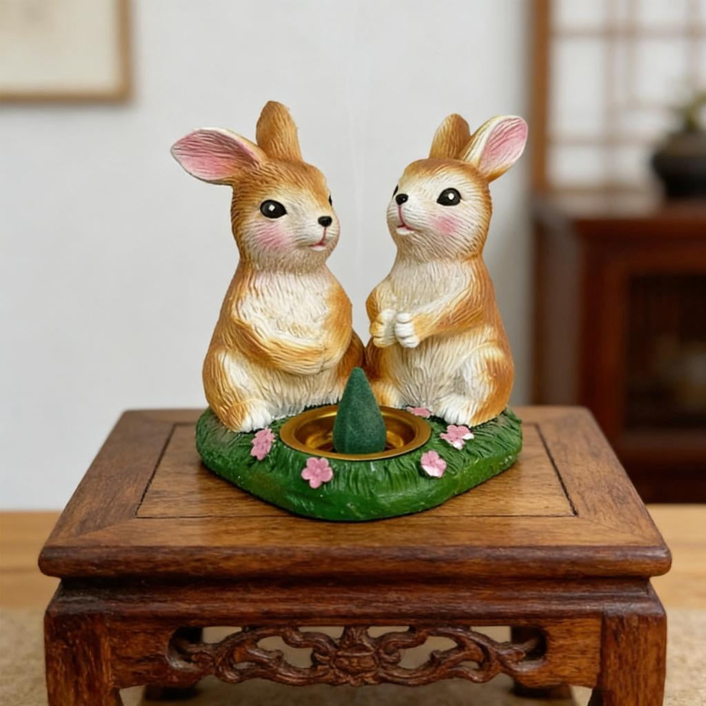 Giaone Rabbits Design Resin Aromatherapies Burners Easter Bunnies Statue Incenses Holder For Home Meditations and Relaxation