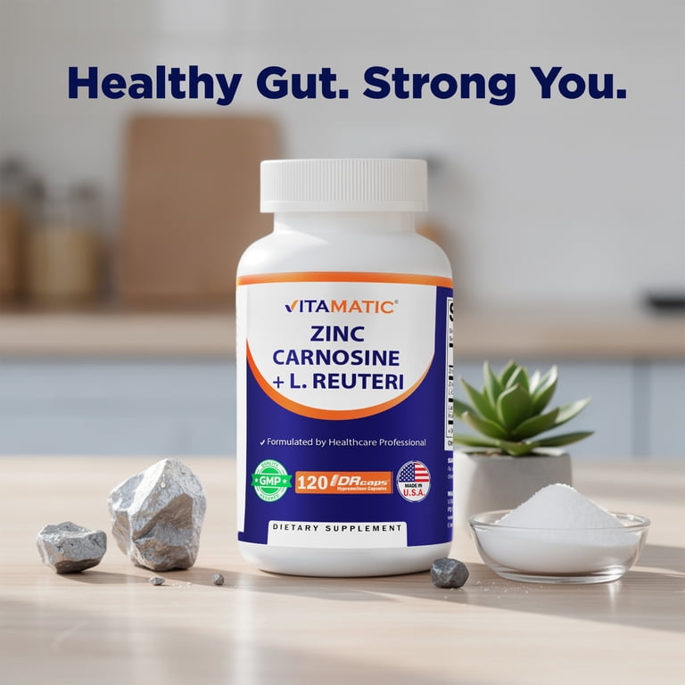 zinc l carnitine Vitamatic Carnosine with L. Reuteri 10 Billion CFU & Prebiotic Inulin 264 mg Digestive & Gut Health Support* 5-Amino-1MQ kaufen – ≥99% face firming Flavor:mixed berry