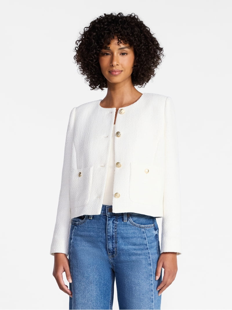 Time and Tru Women's Tweed Ladylike Blazer Jacket, Sizes XS-XXXL
