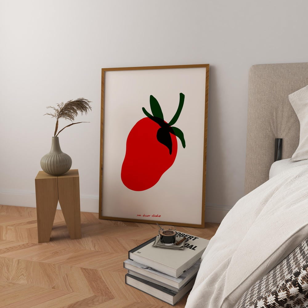 Strawberry Art Print Poster Kitchen Print Bedroom Print Trendy Retro Print Strawberries Poster Mid Century Print Modern Kitchen Art UNFRAMED PAPER POSTER Home Decor Vintage Gift