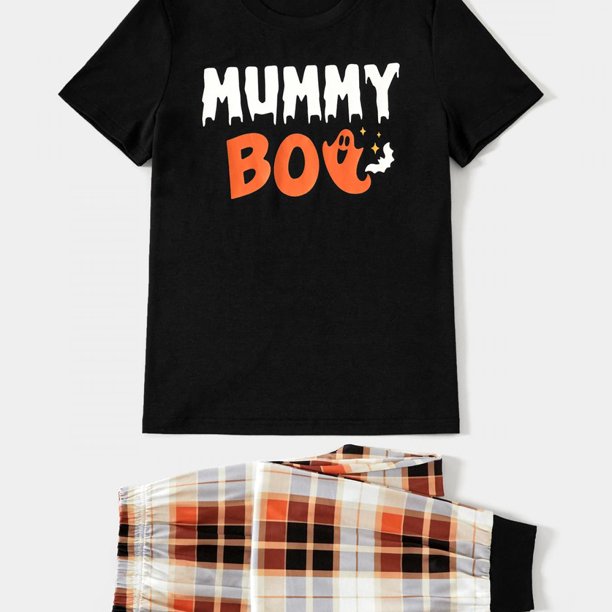 Conjuntos De Pijamas A Cuadros Con Estampado De Letras A Juego De La Familia De Halloween De PatPat (resistente Al Fuego), Ropa De Hombre Y Mujer Para Bebés Y Niños Para Actividades Familiares