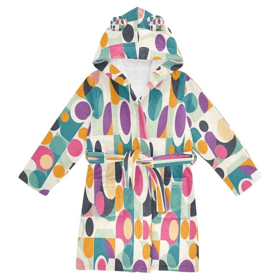 FORMRS Niños Bathrobe Unisex Hooded Robe Soft Plush Pajamas Sleepwear, Size 2-3T, Green Geometric