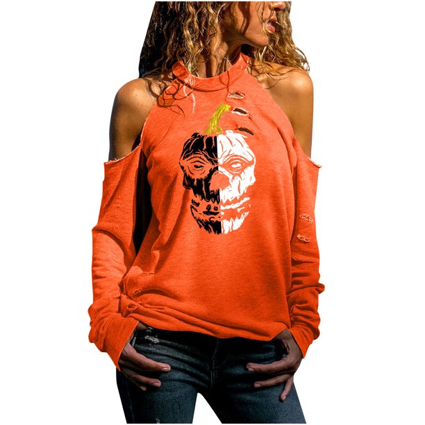Moda Mujer Causal Cuello Redondo Blusa Estampada Sin Tirantes Manga Larga Camiseta Otoño Tops Fridja bvmnju2021
