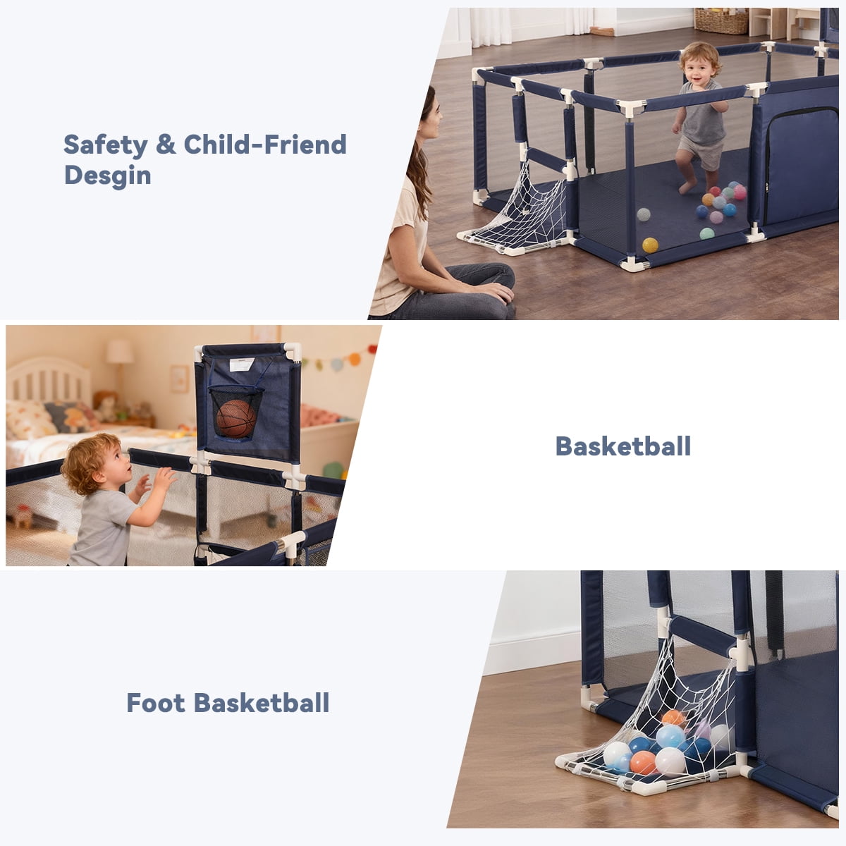 Baby Playpen,71x48inch Large Play Yard for Babies Toddlers, Sturdy Safety Baby Play Area Center Twins, Blue