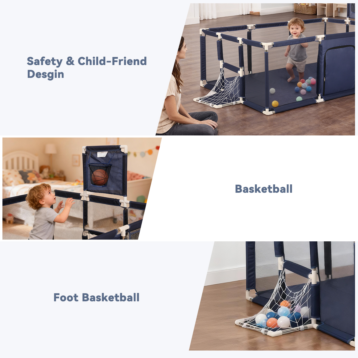 Caveen Large Baby Playpen 71x48 Inch Play Yard, Blue photo 5