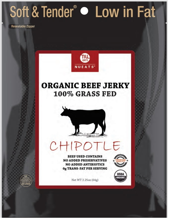 NuEats, Organic 100 Grass fed Beef Jerky,Chipotle,2.25oz