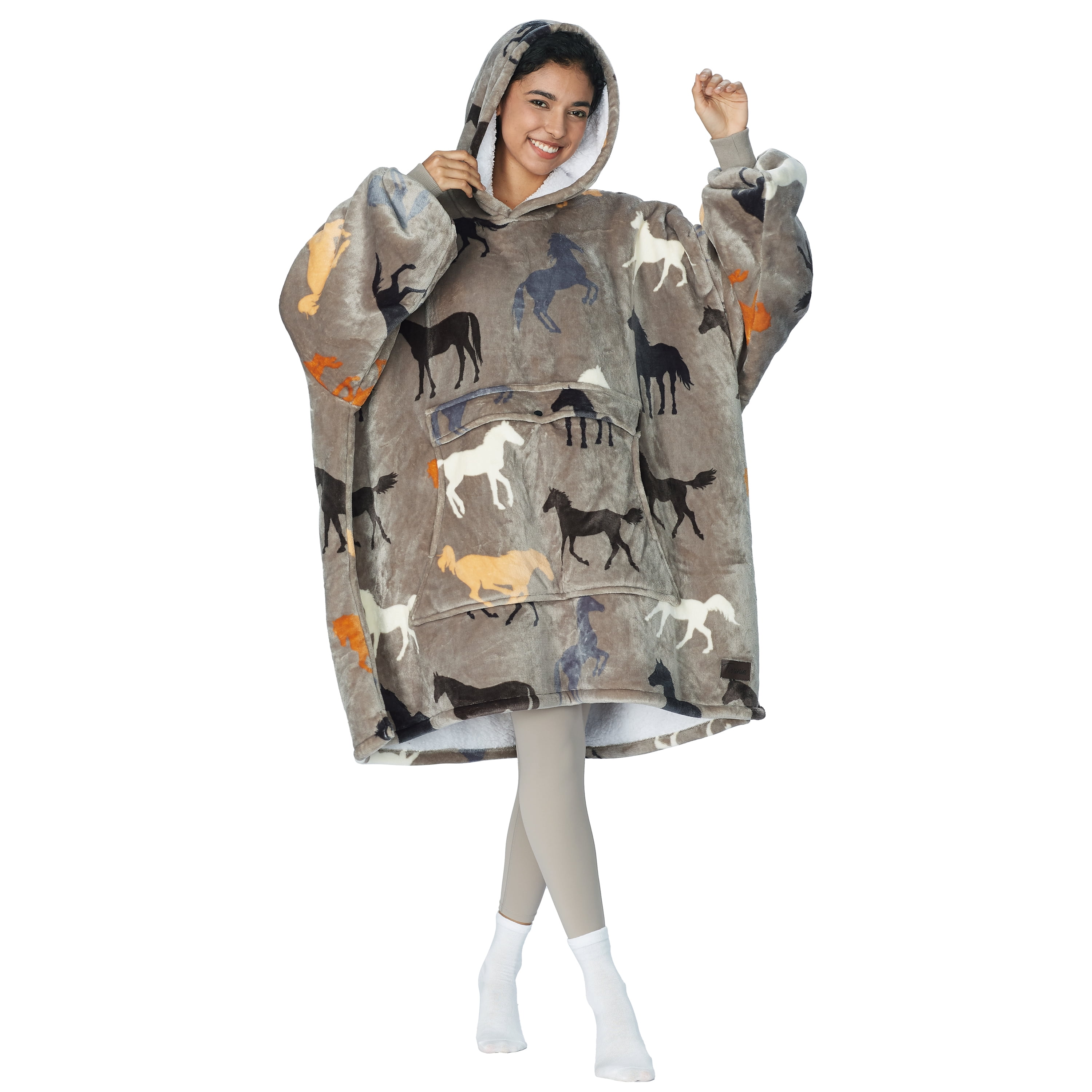 Tirrinia Oversized Blanket Hoodie, Wearable Fluffy Sherpa Blanket, Cozy Sweatshirt Blanket Gift for Adult Women Men Girlfriend