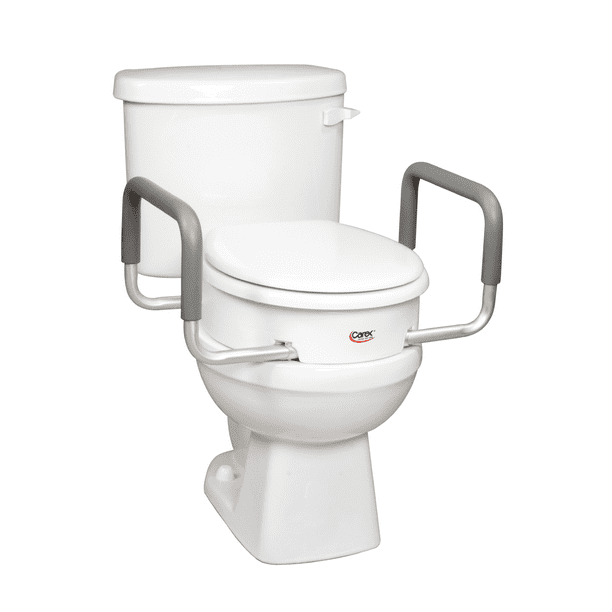Carex Raised Toilet Seat With Handles, Standard Round Toilets, Adds 3.5