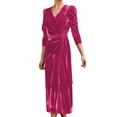 thumbnail image 2 of ZAXARRA Femmes Velours Midi Bodycon Robe Couleur Unie V-Cou Tie-Up Robe à Manches Longues Printemps Automne Soirée Robe de Soirée, 2 of 5