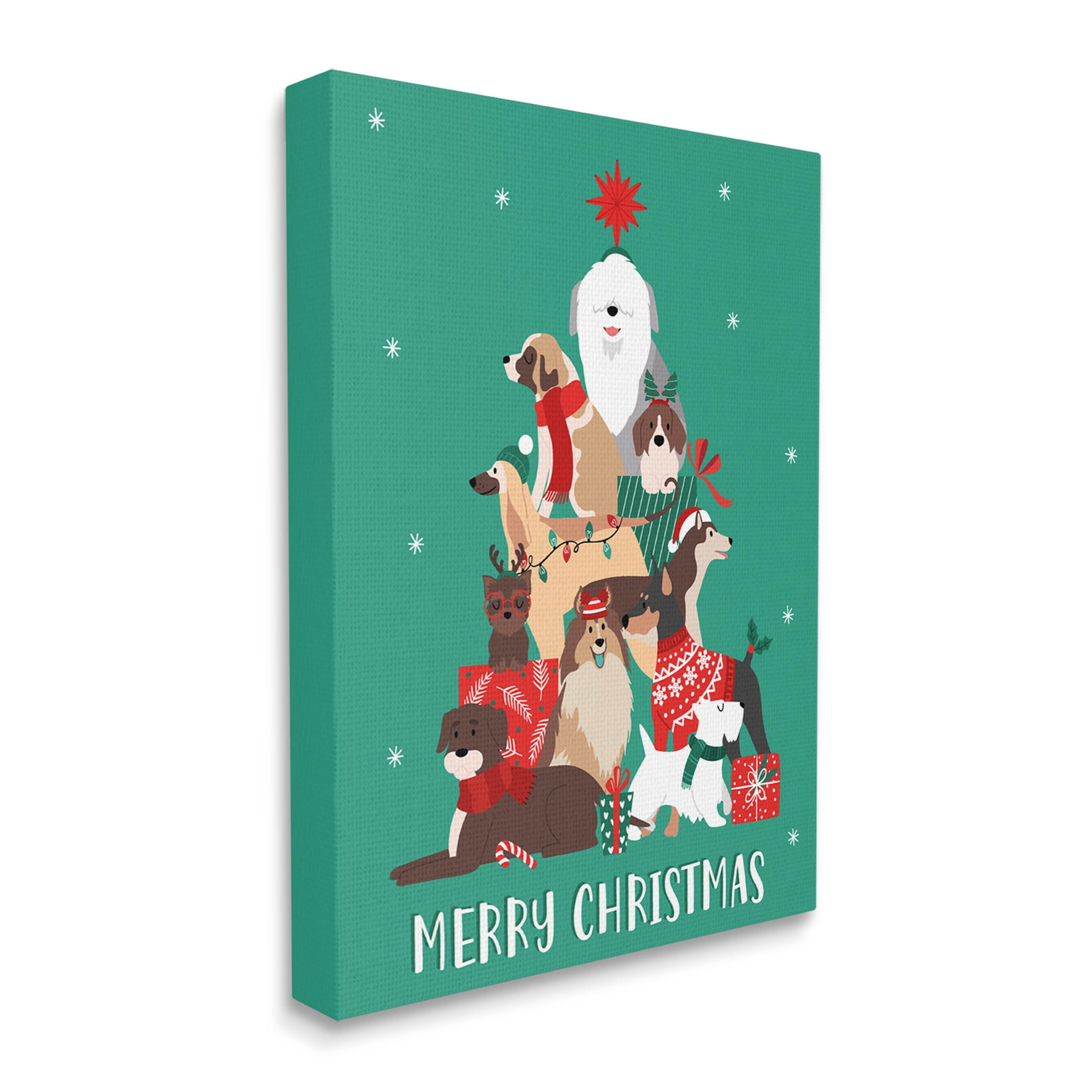 Merry Christmas Happy Dog Gifts Holiday Graphic Art Gallery Wrapped Canvas Print Wall Art
