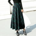 thumbnail image 2 of Faldas a cuadros Prolriy para mujer, cintura alta elástica, maxifalda a cuadros de invierno, cálida, acampanada, larga, hasta el tobillo, faldas para mujer, azul XL, 2 of 7
