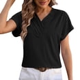 thumbnail image 2 of Lixiuxyad Womens Fashion Casual Top V Neck T Shirts Summer Short Sleeve Casual Loose T Shirts Top Basic Tee,Black L, 2 of 6